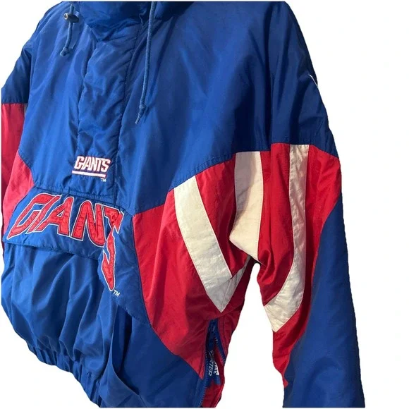 STARTER‎ 90's GIANTS Pullover Hooded Jacket Quilted Large NFL Pro Line Football